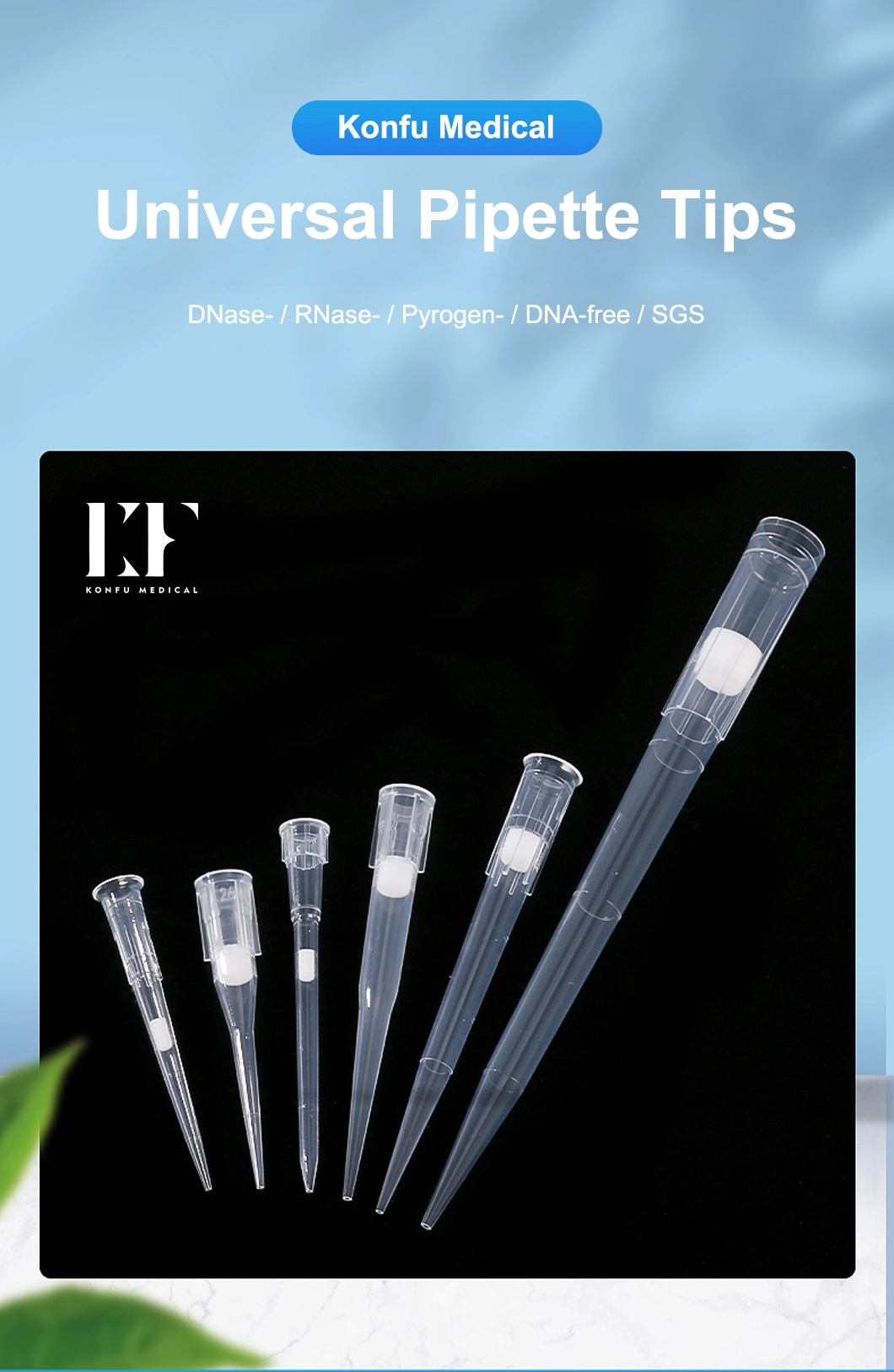 Konfu Medical Disposable Plastic PP 10UL Hot Sale Autoclaving Sterile Extended Length Universal Racked Pipette Tips with Filter